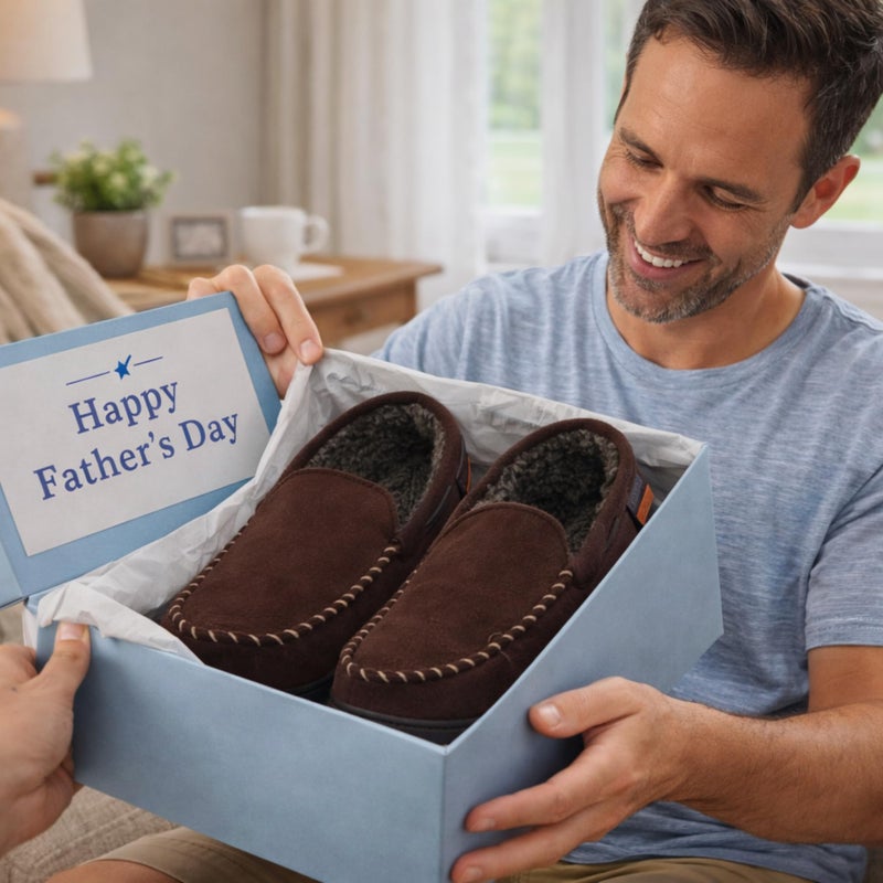 Dearfoams Men's Keaton Memory Foam Moccasin with Wide Widths Slipper, Coffee Microsuede, X-Large - Image 2
